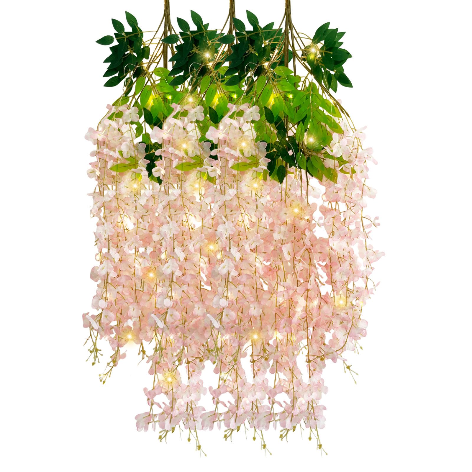 5 Pack Pink Wisteria Hanging Flowers Garland, 3.77 Feet Artificial Flower Vines, Fake Wisteria, Artificial Vines Hanging Garland for Backdrop Outdoor Yard Garden Decor