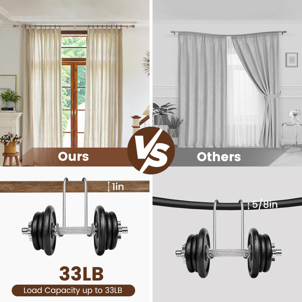 1” Diameter brown curtain rod Itself is 30 to 60 inch. 1 Pack Fits 30-54 inch Windows with Heavy Duty Adjustable brown curtain rods Splicing Metal Extra Long Curtain Rod