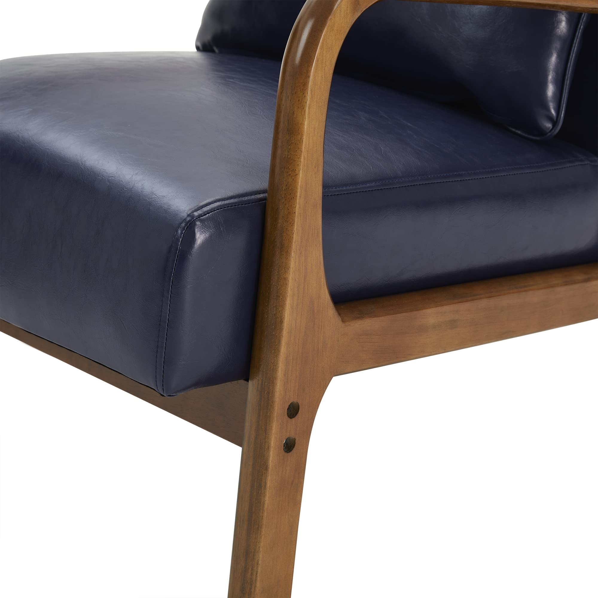 Glitzhome 2 Set Mid Century Black Accent Armchair, Single Reading Armchair PU Leather Lounge Chair with Walnut Ruberwood Frame