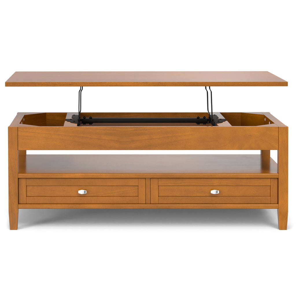 SIMPLIHOME Warm Shaker Coffee Table - 48 inch Wide Solid Wood Coffee Table in Black, Transitional Living Room Table with 2 Drawers, Open Shelf, Shaker Fronts and Tapered Legs