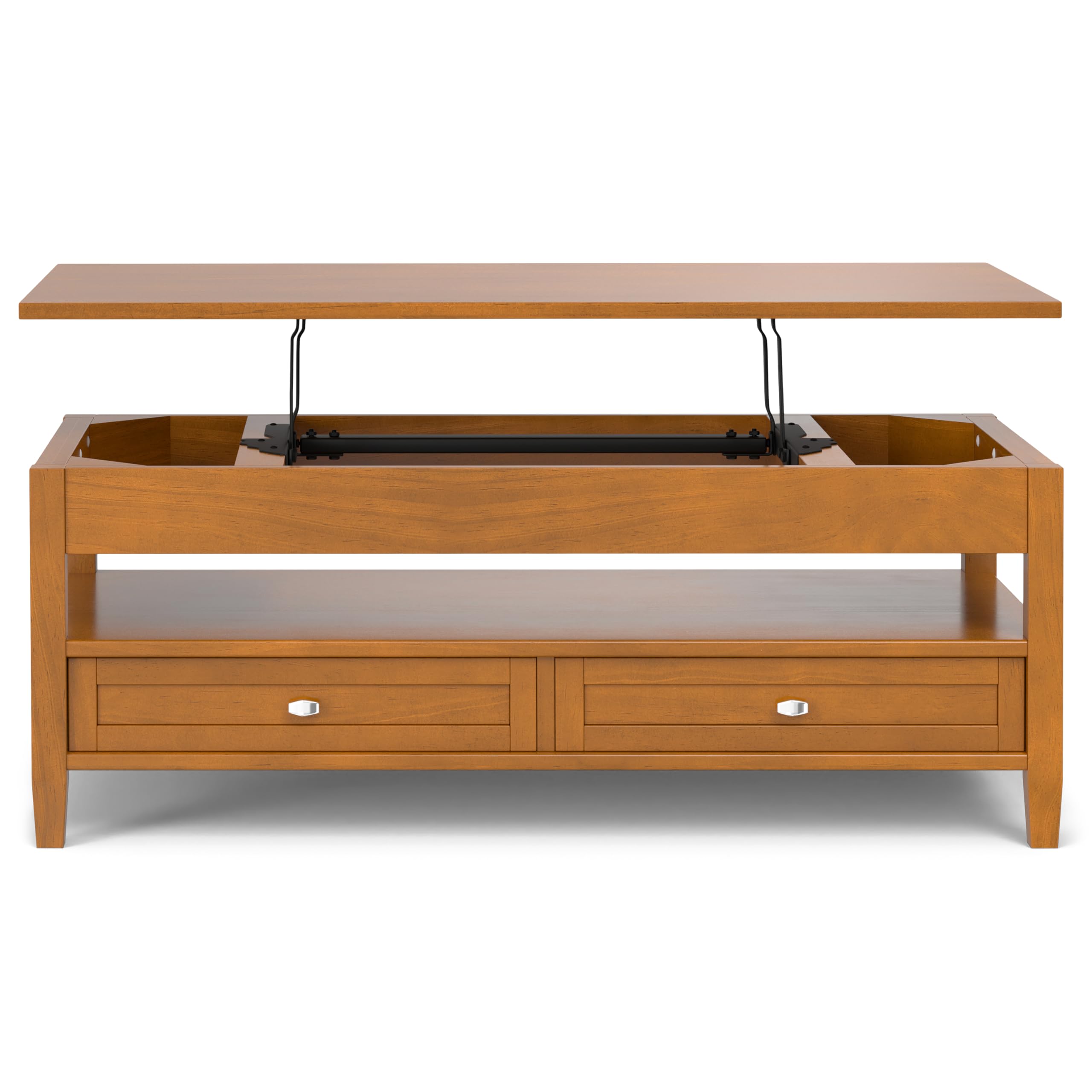 SIMPLIHOME Warm Shaker Coffee Table - 48 inch Wide Solid Wood Coffee Table in Black, Transitional Living Room Table with 2 Drawers, Open Shelf, Shaker Fronts and Tapered Legs
