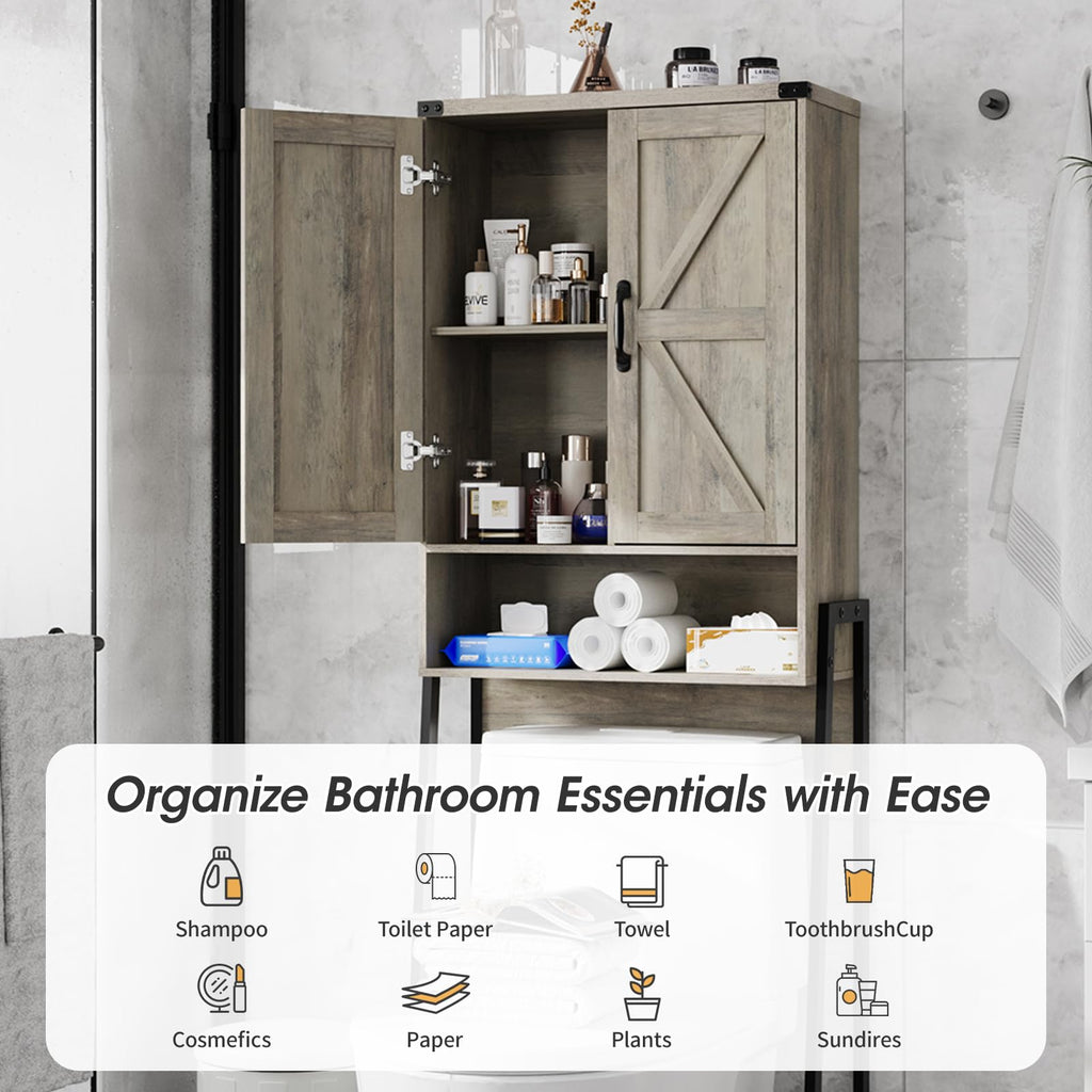 Vabches Over The Toilet Storage Cabinet with 2-Door Design Bathroom Organizers and Storage with Anti-Tip Device Over Toilet Organizer with Shelves for Bathroom,Restroom,Laundry Black