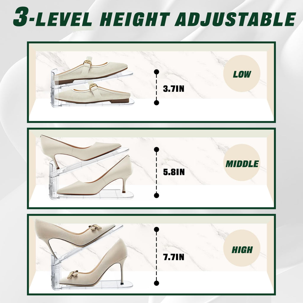 FENRUNXU Shoe Slots Organizer for Closet, Shoe Stacker Organizer Double Layer Stack Shoe Rack, Shoe Display Shelf 50% Space Saver Storage Holder for Closet, 12PACK