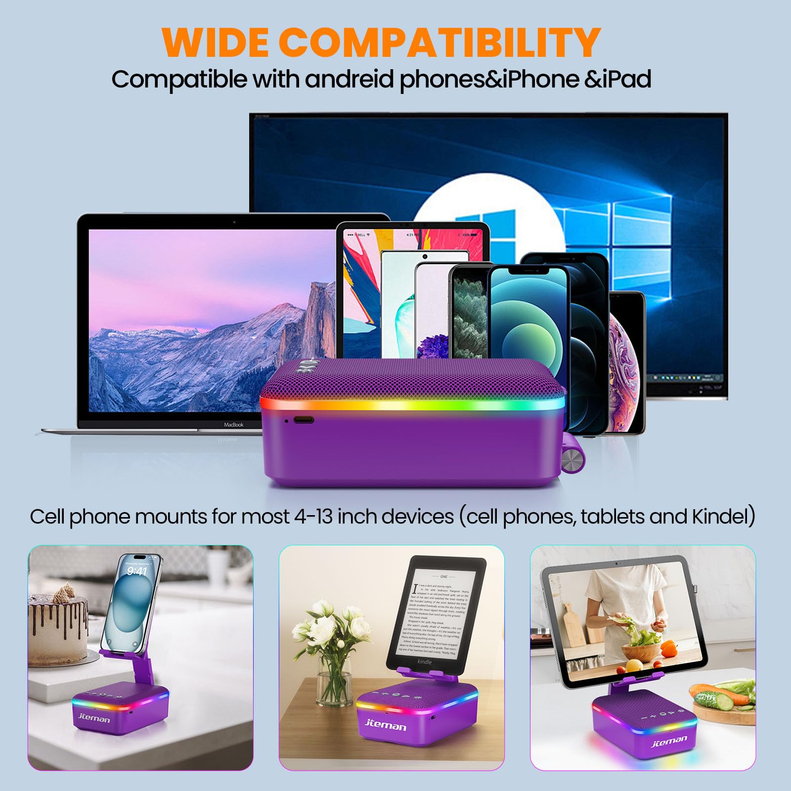 JTEMAN Gifts for Men Women,Cell Phone Stand with Bluetooth Speaker,LED Light,and Lanyard,Cool Tech Gadgets,Unique Birthday Gifts for Men Husband Mom Dad