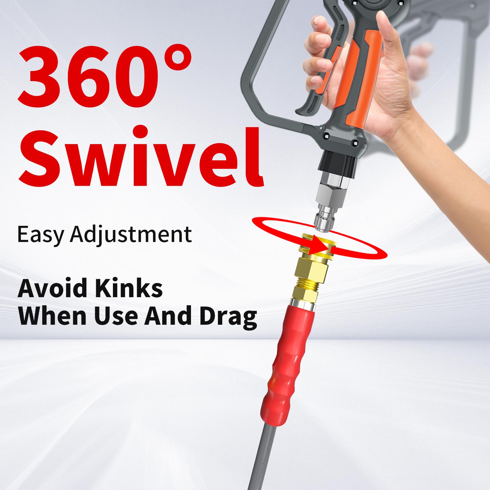 Pressure Washer Hose 25FT, 4200PSI High Tensile Wire Braid Kink Resistant Power Washer Extension Hose, 1/4'' Flexible Replacement Hose with M22-14mm Brass Swivel Thread and 3/8 Quick Connect