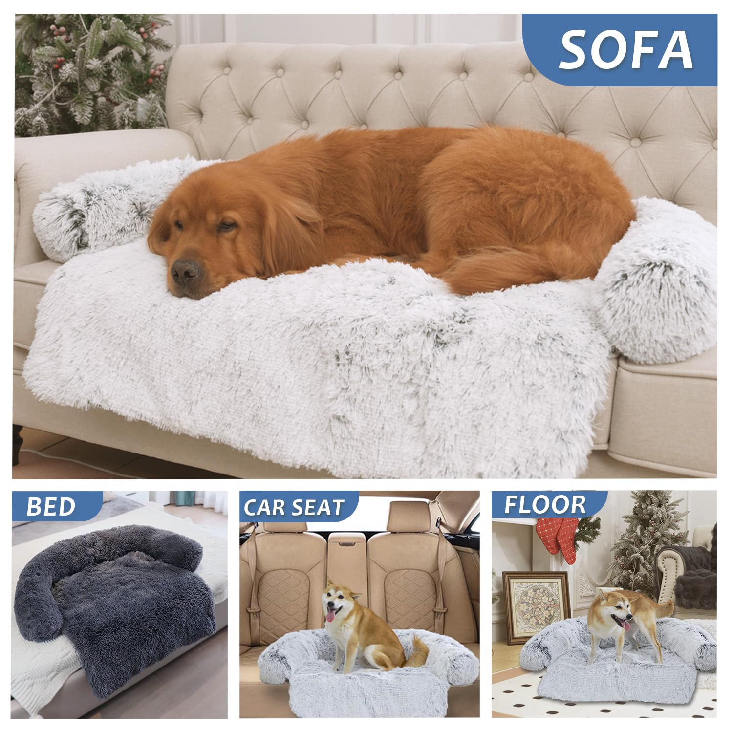 Luxurious Calming Dogs/Cats Bed Mats, Dog Pad Washable Removable Couch Cover, Plush Long Fur Mat for Pets, Waterproof Lining, Perfect for Small, Medium and Large Dogs and Cats (Beige, 31"x23")