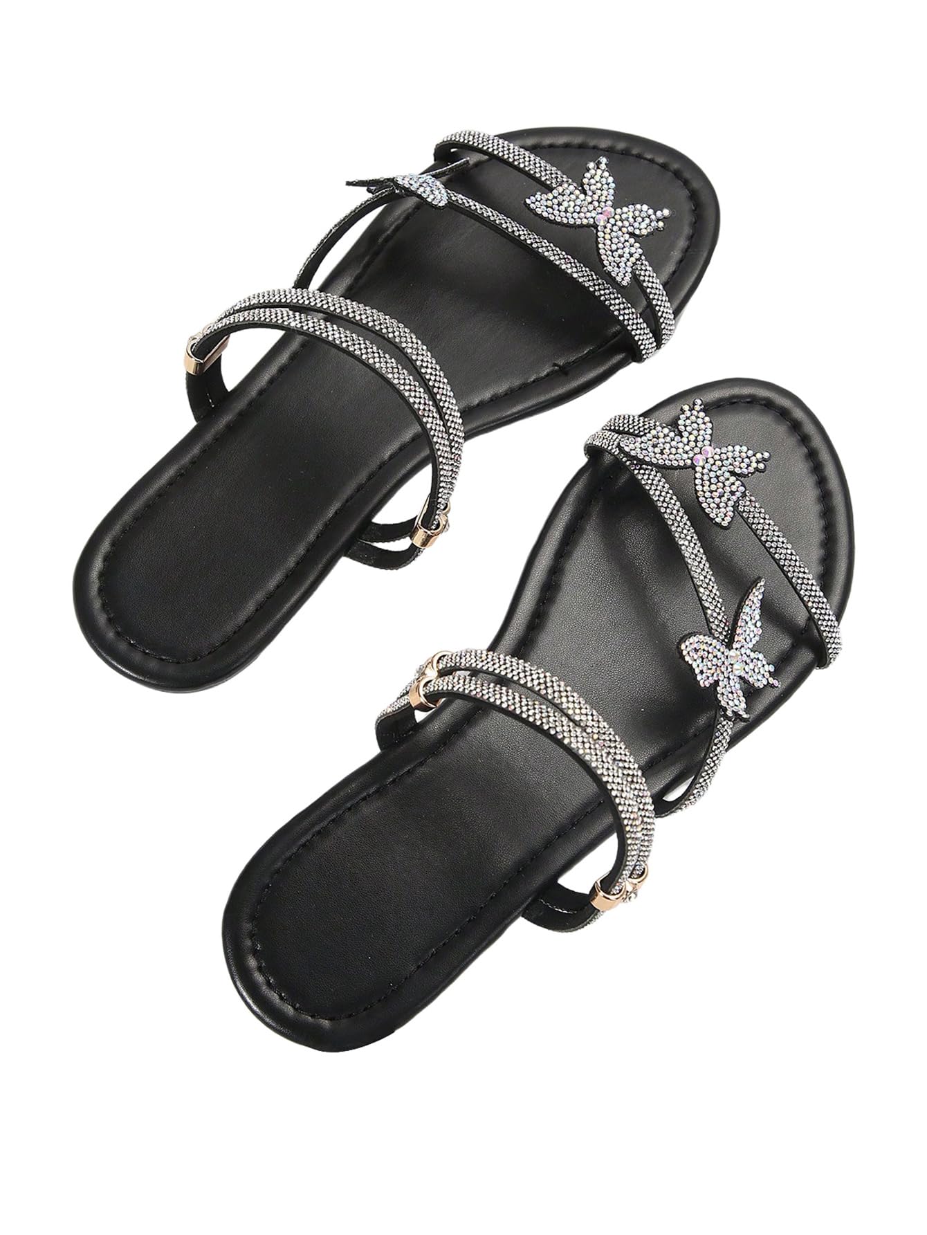 Floerns Women's Elegant Rhinestone Butterfly Transparent Elastic Strap Summer Flat Sandals