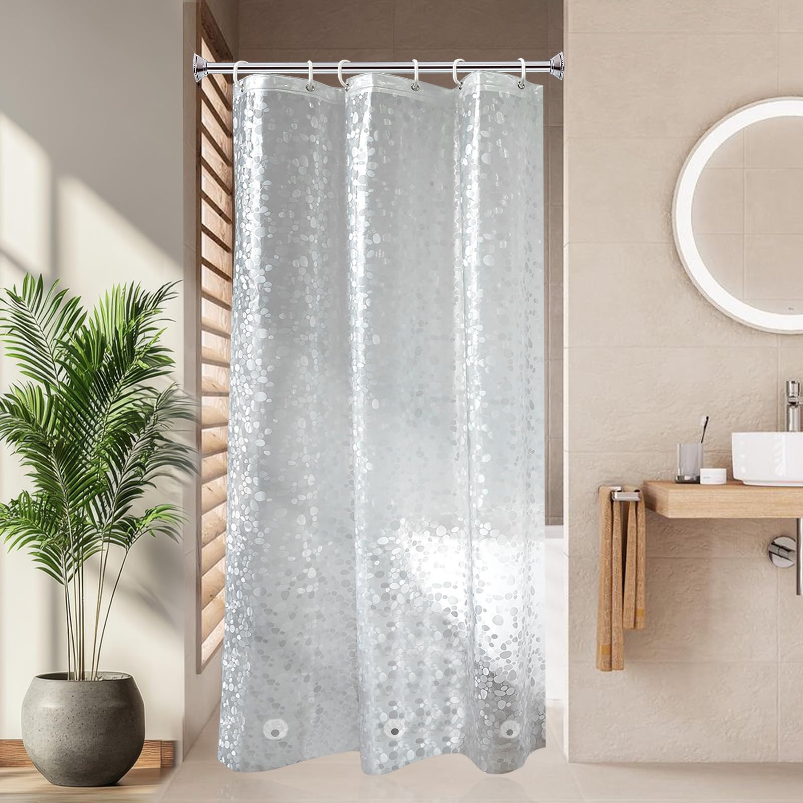 AooHome Eva Small 36x72 Inches Shower Liner, See Through Clear 8 Gauge Bathroom Curtain with Hooks, Bottom Magnets, Water Repellent, Heavy Duty, Rust Proof Grommets