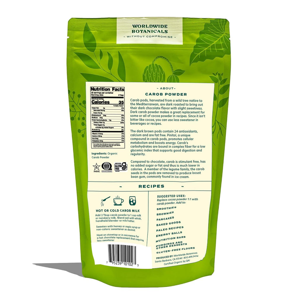 Worldwide Botanicals Organic Carob Powder, Dark Roast – 1 lb – Caffeine Free Cocoa Alternative – Low Fat Super Food with Natural Sweetness– Gluten Free, Kosher, 16 ounces