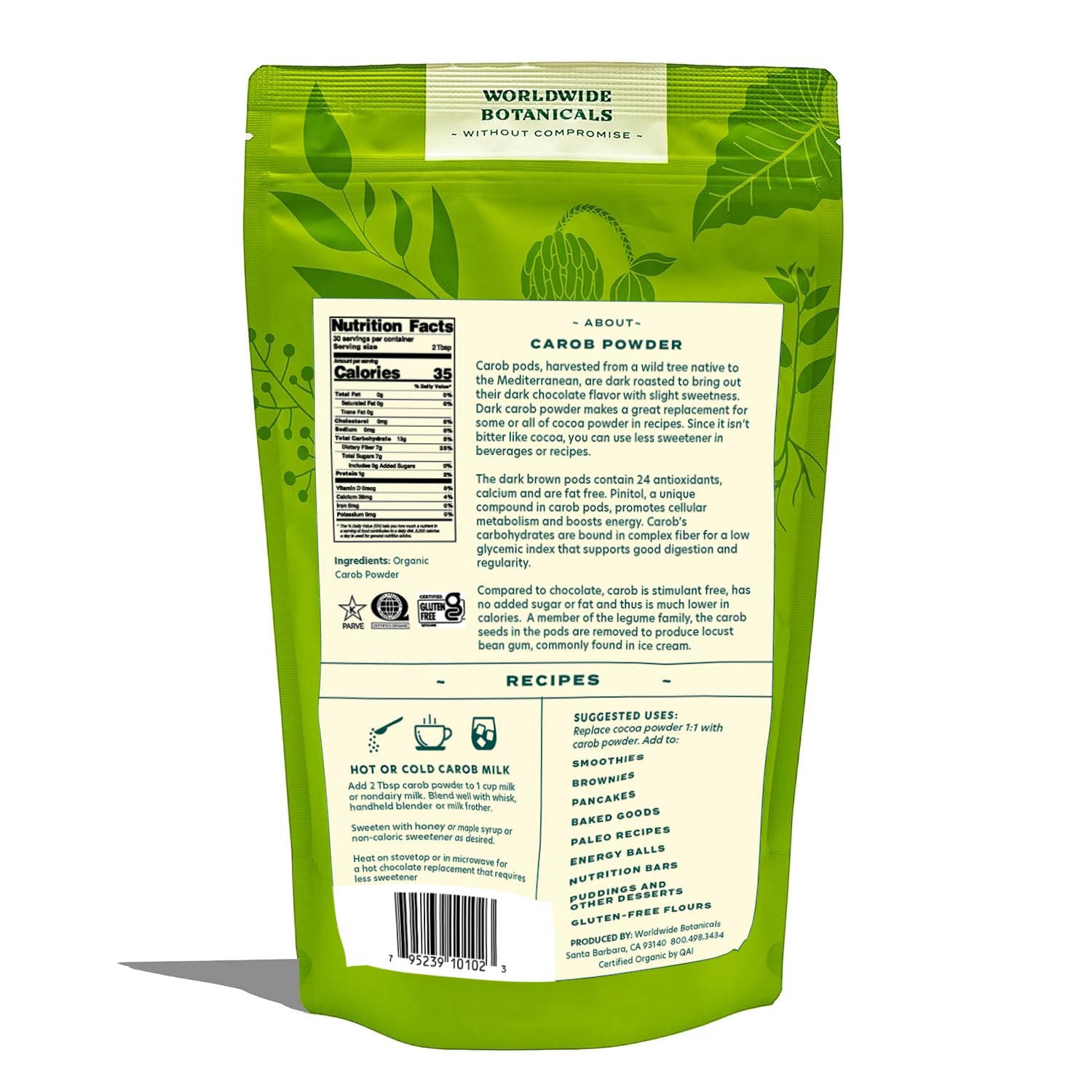 Worldwide Botanicals Organic Carob Powder, Dark Roast – 1 lb – Caffeine Free Cocoa Alternative – Low Fat Super Food with Natural Sweetness– Gluten Free, Kosher, 16 ounces