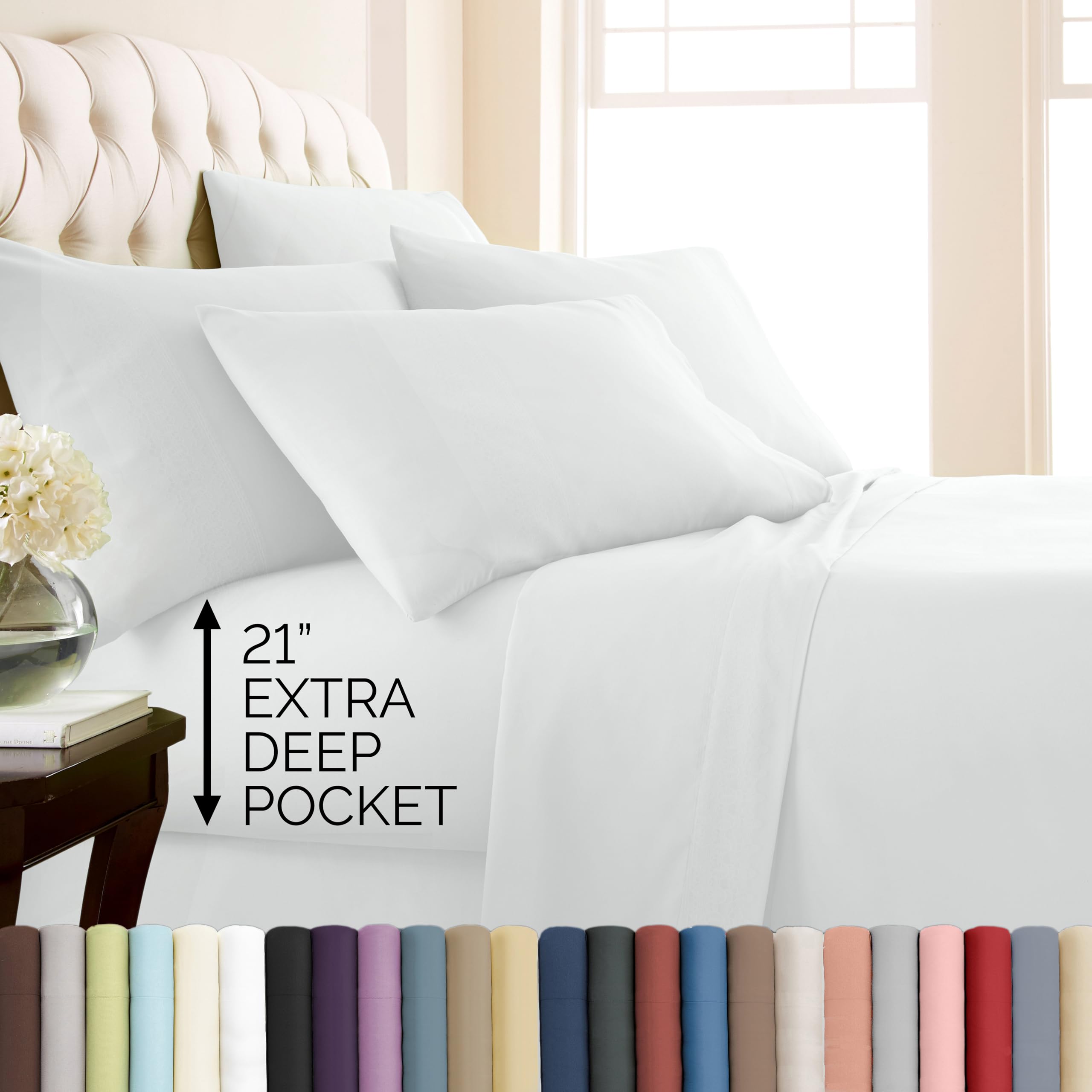 Southshore Fine Living, Inc. 4-Piece, 21-Inch Deep Pocket Twin Sheets Set with Fitted Sheet, Soft Microfiber, Oversized Flat Sheet, 2 Pillow Cases Standard Size, Hotel Collection Twin Bed White Sheets