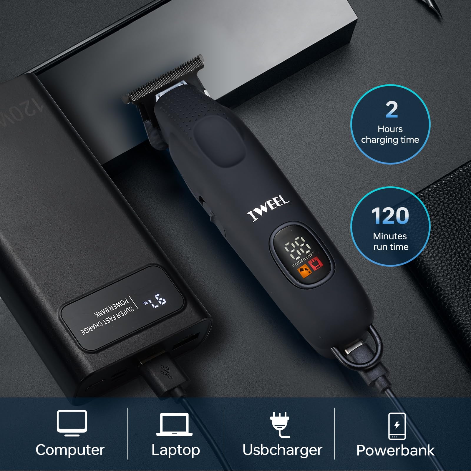 IWEEL Professional Beard Trimmer for Men - Electric Hair Clippers, Zero Gapped T-Blade Edgers, Cordless Rechargeable Mustache Trimmer Grooming Kit for Body