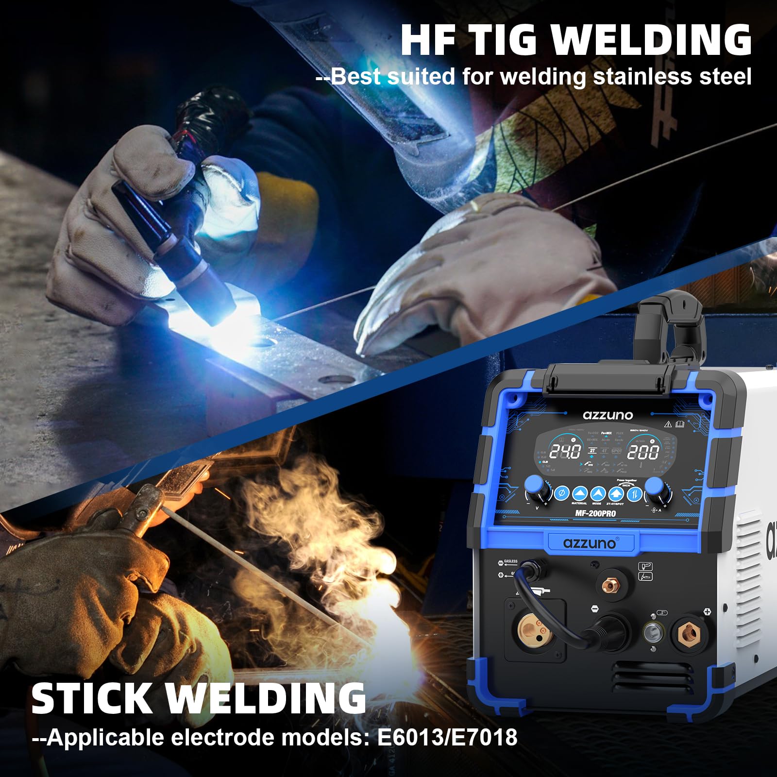 AZZUNO MIG Welder Machine 110V/220V, 155Amp 5-in-1 Gas MIG/Aluminum MIG/Gasless Flux MIG/Lift TIG/Stick Welding Machine, Wire Feed Welder