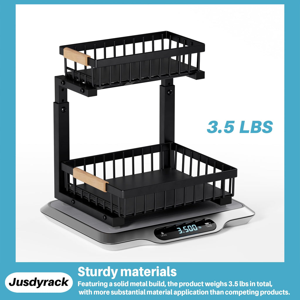 Under Sink Organizer,2 Packs 2 Tier Sliding Pull Out Cabinet Storage Shelf, Metal Drawer for Kitchen Bathroom Cabinet, Under Sink Organizer Organization Rack, Rust-Resistant Black