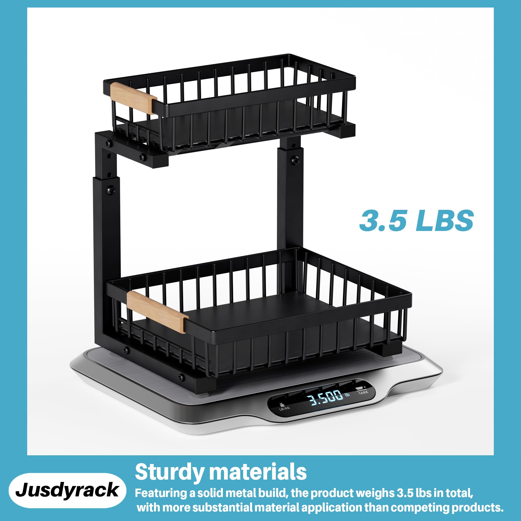 Under Sink Organizer,2 Packs 2 Tier Sliding Pull Out Cabinet Storage Shelf, Metal Drawer for Kitchen Bathroom Cabinet, Under Sink Organizer Organization Rack, Rust-Resistant Black