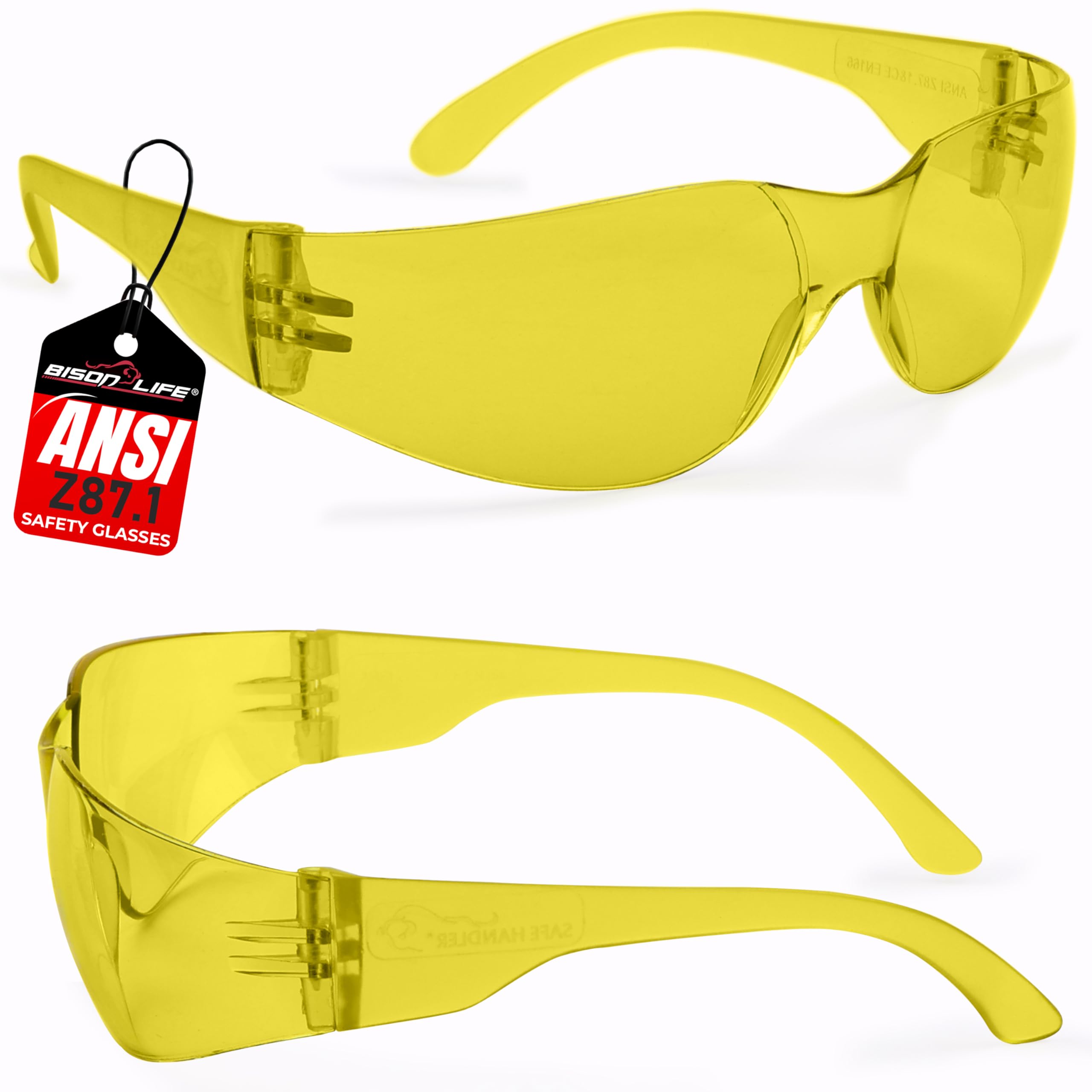 BISON LIFE Clear Safety Glasses – ANSI Z87.1 Certified Scratch & Impact Resistant Eye Protection Goggles for Men & Women