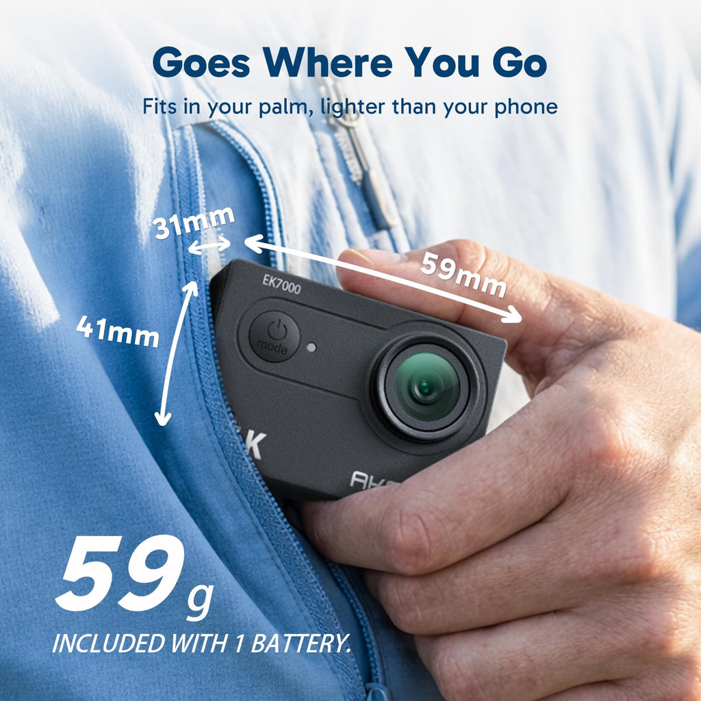 AKASO EK7000 4K30FPS 20MP WiFi Action Camera with EIS Ultra HD 131FT Waterproof Underwater Camera Remote Control 4X Zoom Support External Microphone Black