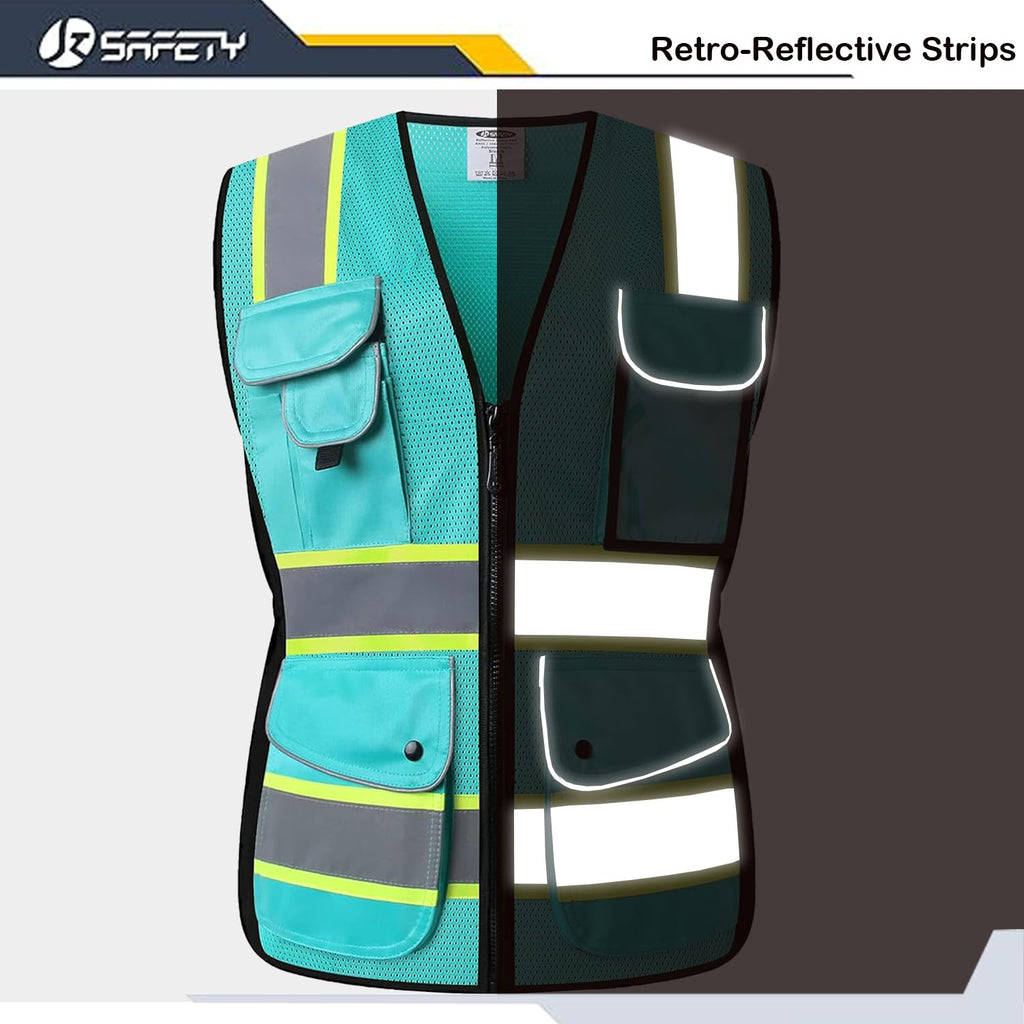 JKSafety Women Hi-Vis Reflective Safety Vest | Neon Color body Sewed Reflective Strips Breathable Lightweight ANSI Compliant