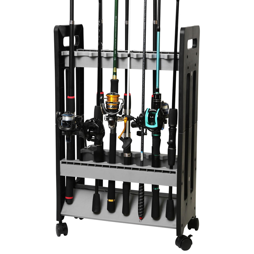 Fishing Rod Holder,Fishing Pole Holders for Garage,Rod Holder for 16 Rod and Reel Combos,Vertical Fishing Rod Rack Floor Storage,Fishing Gifts for Men (Gray)