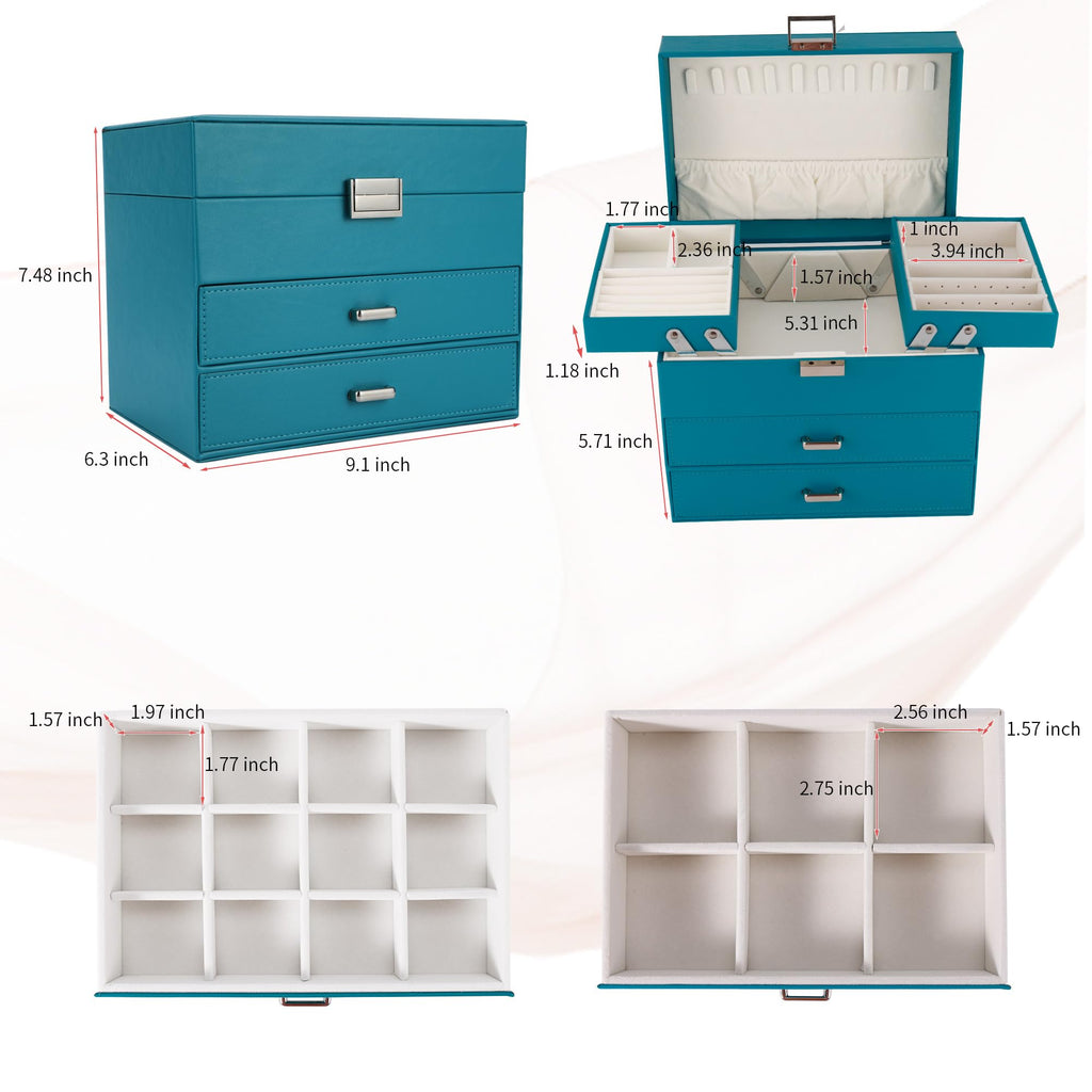 Dajasan Jewelry Organizer Box, Large Jewelry Boxes for Women Girls, Space-Saving 4 Layers Jewelry Storage Case with Drawer, Movable Metal Stand, Modern, Gift Idea (Green)