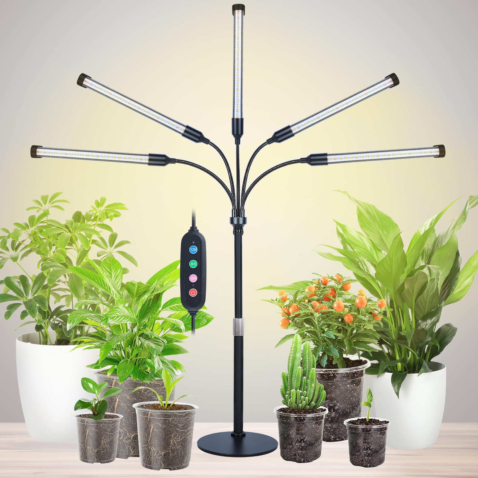 2Pack Small Clip Grow Lights for Indoor Plants, Bonsai, Mini Full Spectrum Pot Plant Grow Light, 4/8/12/16/20H Timer, 9 Watt Power Draw, NO Need Adapter
