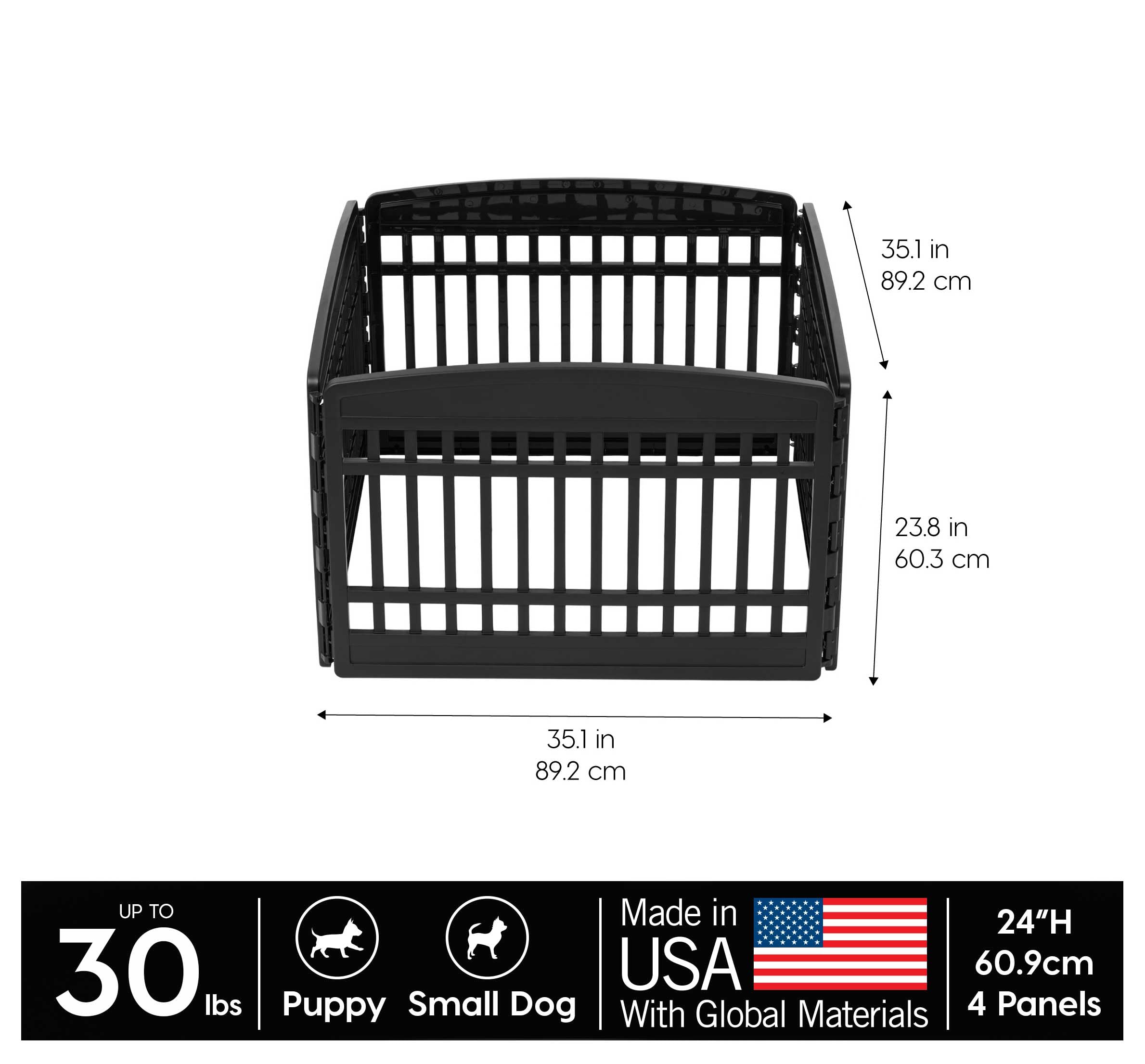 IRIS USA Dog Playpen 24" 4-Panel Puppy Playpen, 35 x 35 x 24, Dog Playpen, Dog Play Pen Indoors, Pet Fence, Puppies/Small Dogs, Black