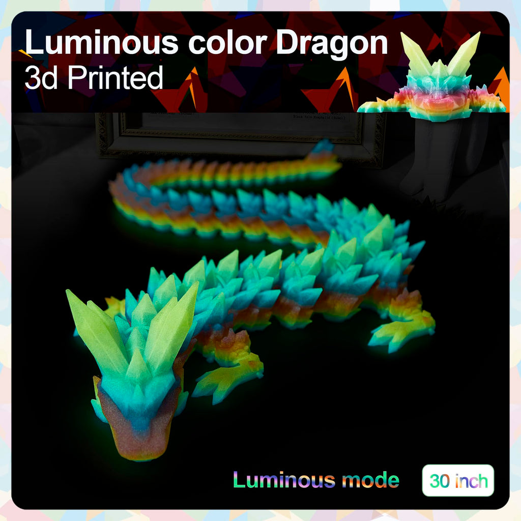 24" Large 3D Printed Dragon - Huge Articulated Crystal Dragon Fidget Toy, Giant Flexible 3D Dragon Figure, Birthday Gift for Boys Girls Kids & Collectors, Home Office Executive Desk Decor