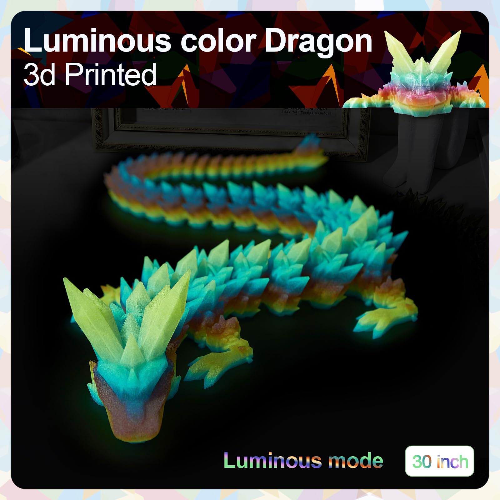 24" Large 3D Printed Dragon - Huge Articulated Crystal Dragon Fidget Toy, Giant Flexible 3D Dragon Figure, Birthday Gift for Boys Girls Kids & Collectors, Home Office Executive Desk Decor