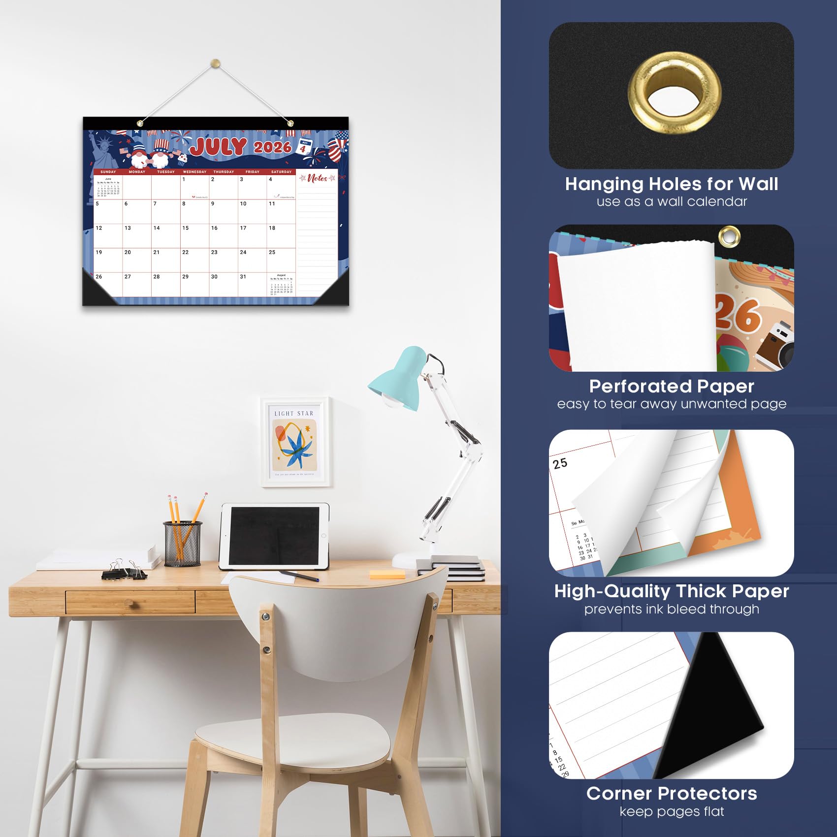 Desk Calendar 2026-2027, 21-Month Calendar Runs Until June 2027, Large 17" x 12" Monthly Desktop & Wall Calendar for Home & Office - Floral