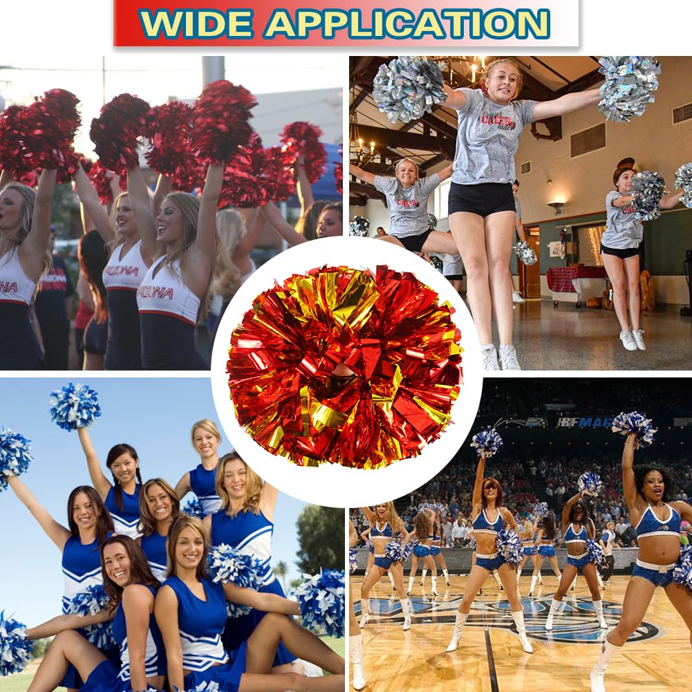 Lovecheer 2PCS/6PCS Metallic Pom Poms Cheerleading with Baton Handle Cheer Pompoms for Kids Adults Team Sports Spirit Party Cheering