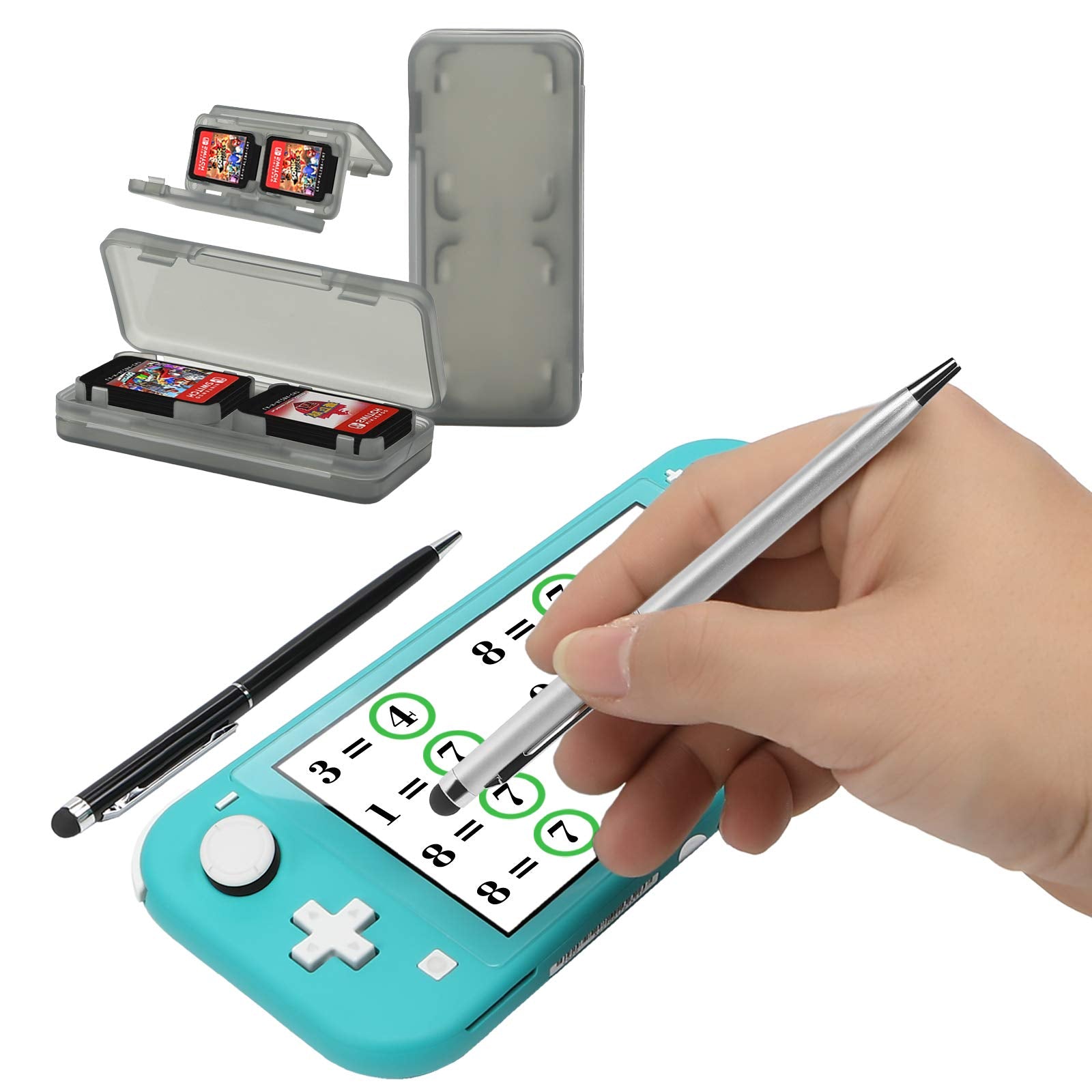 Switch Lite Accessories Bundle, Kit with Carrying Case,TPU Case Cover with Screen Protector,Charging Dock,Playstand, Game Card Case, USB Cable, Stylus,Thumb Grip Caps for Nintendo Switch Lite (Black)