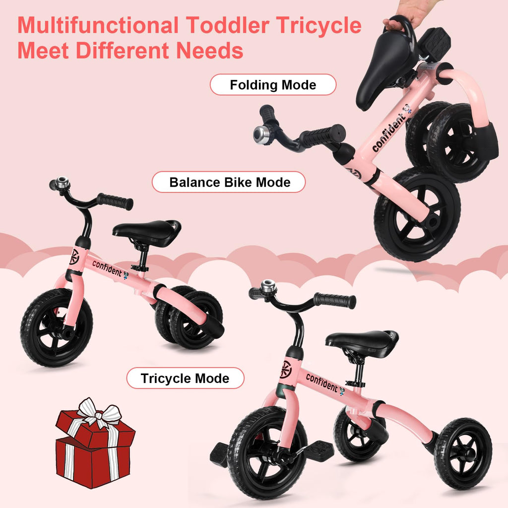 XPIY Tricycle for Toddlers Age 2-5 Years Old, 3 in 1 Folding Toddler Bike for Boys and Girls, Kids' Bike Trike with Detachable Pedal and Adjustable Seat (Blue)