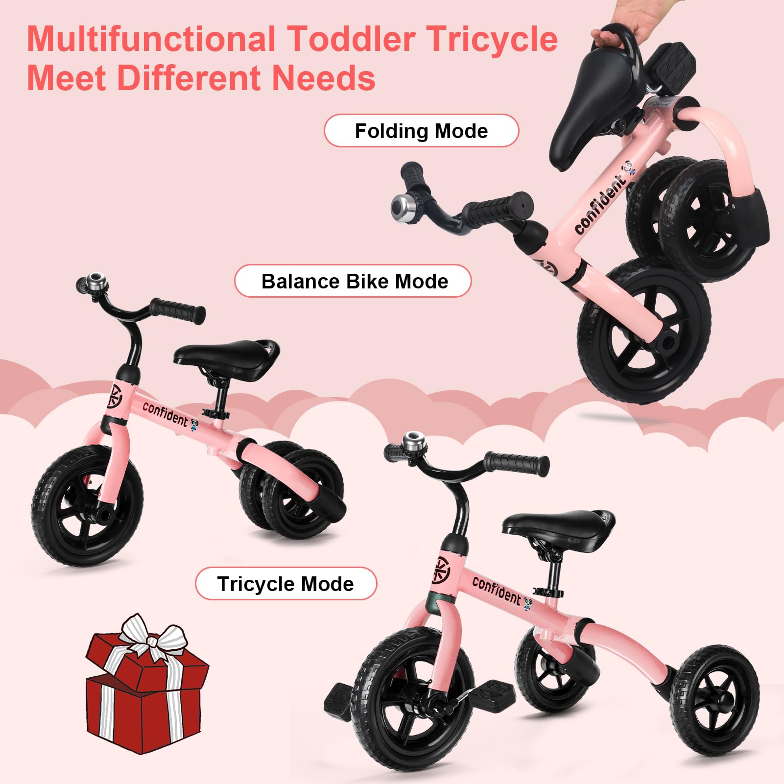 XPIY Tricycle for Toddlers Age 2-5 Years Old, 3 in 1 Folding Toddler Bike for Boys and Girls, Kids' Bike Trike with Detachable Pedal and Adjustable Seat (Blue)
