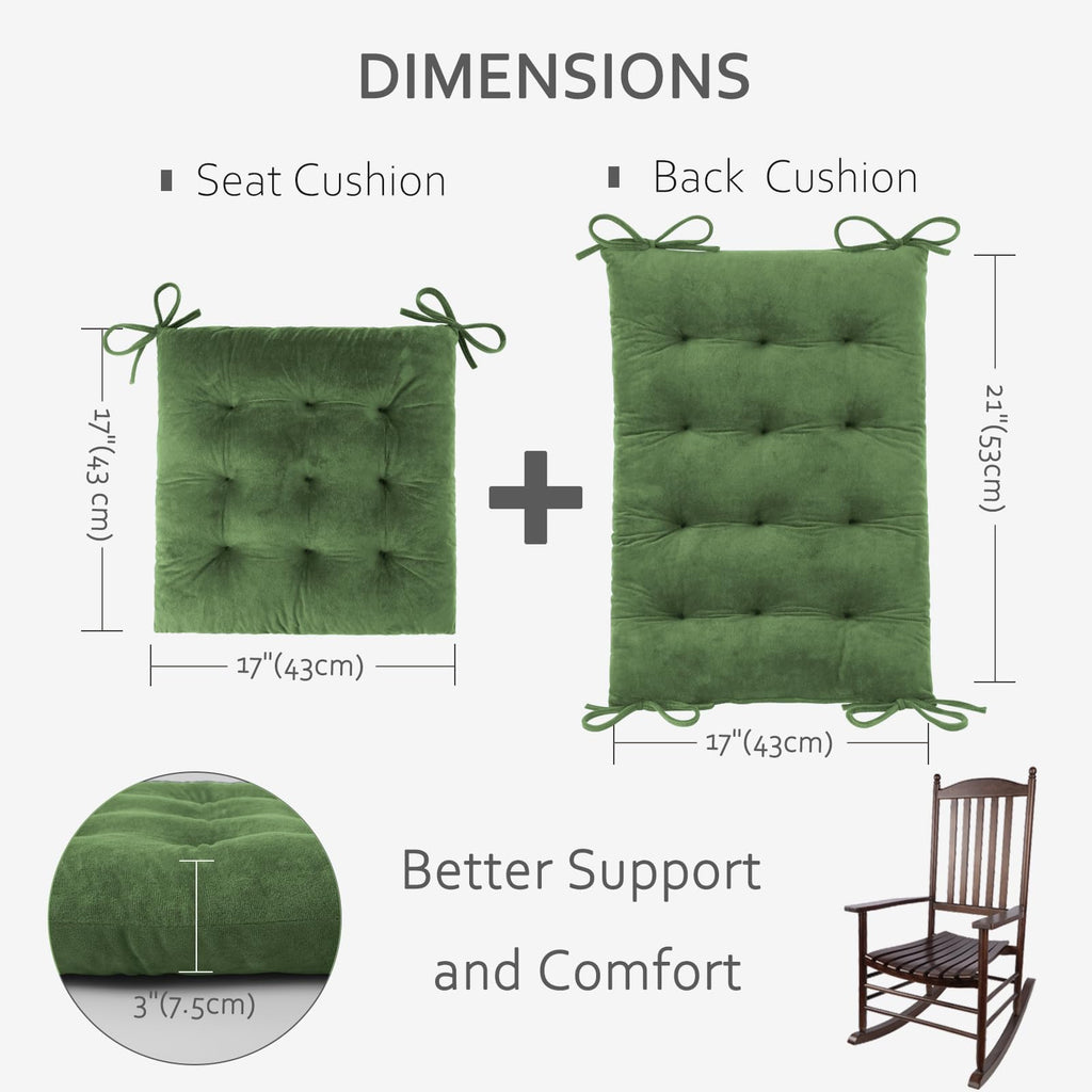 ELFJOY Rocking Chair Cushion Large Rocking Chair Pads with Ties Premium Tufted High Back and Seat Cushion 2 Piece Set Black