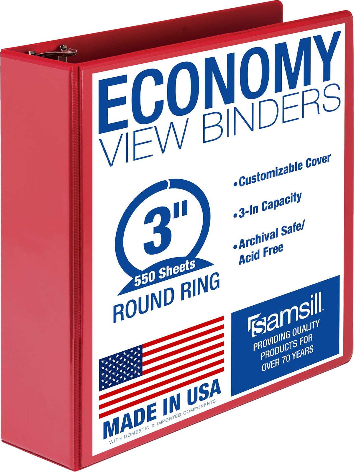 Samsill 1 Inch 3 Ring Binders, Economy Round Ring, Clear View Cover, 200 Sheet Capacity - for School, Home, Office - Blue, 4 Pack