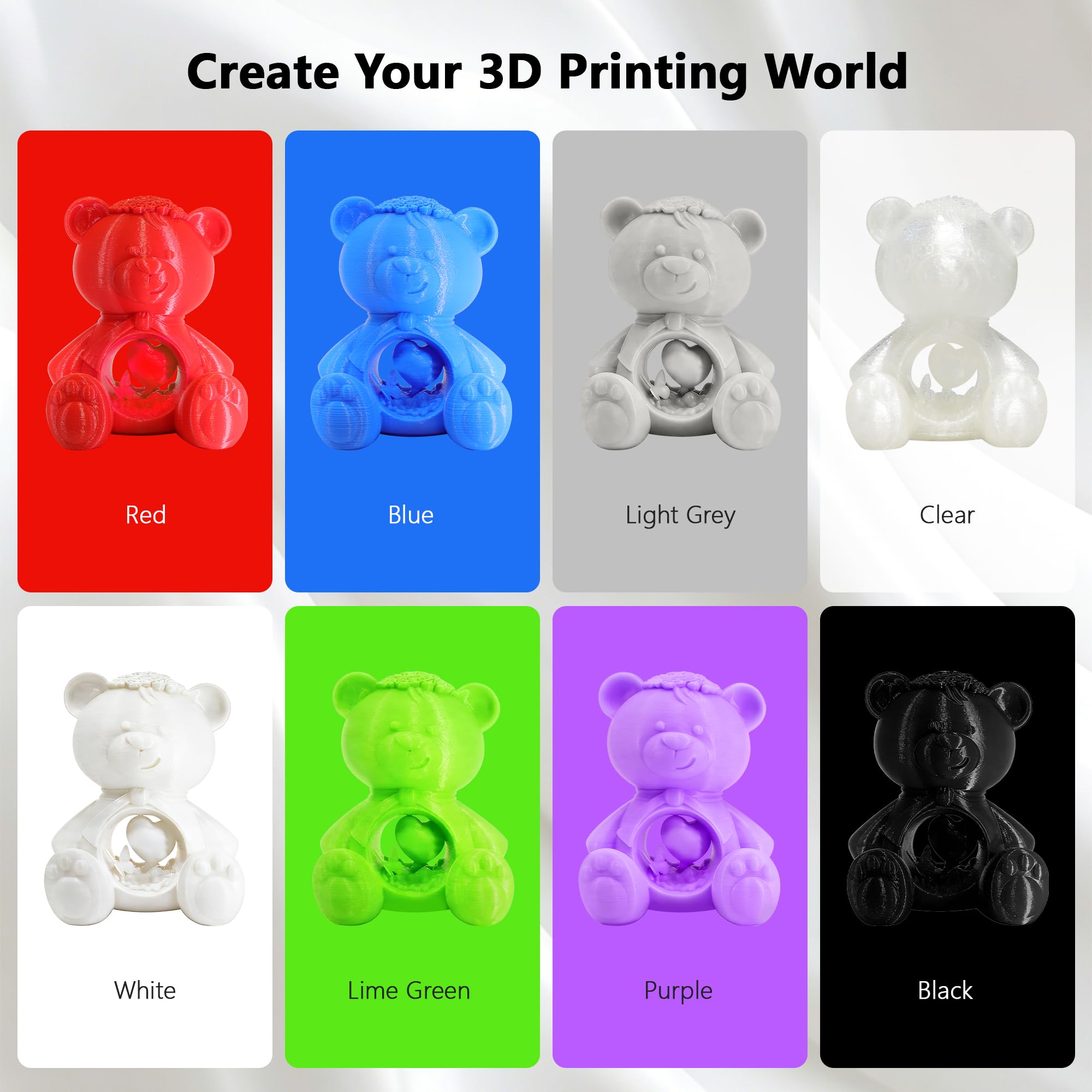 1.75mm PLA 3D Printer Filament Bundle: Glow in Dark Green/Blue/Purple/Rainbow, One Spool Clear Multi Colored, Each Spool 250g, Total 1.25Kg 3D Printing Material, 250g x 5 Spools Glow in Dark PLA