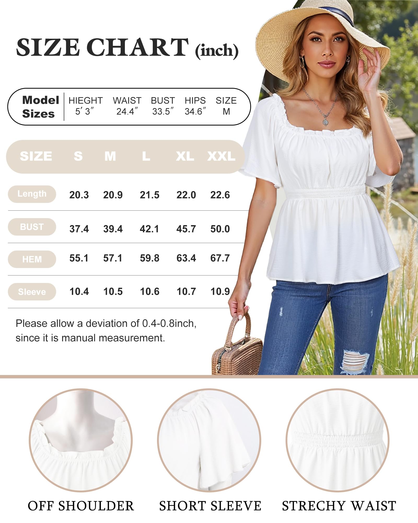 Bebonnie Women's Summer Sexy Off The Shoulder Peplum Tops Ruffle Sleeve Dressy Blouses