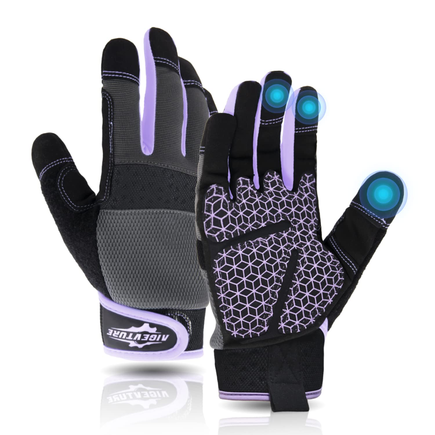 AIGEVTURE Safety Work Gloves Mens & Women, Light Duty Mechanic Gloves Touch Screen, Gardening Work Gloves with Grip,High Dexterity