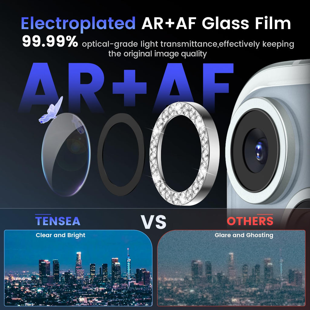 Tensea for iPhone 13 mini/iPhone 13 Camera Lens Protector, 9H Tempered Glass Camera Cover Screen Protector Metal Individual Ring for iPhone 13mini 5.4 inch /13 6.1 inch