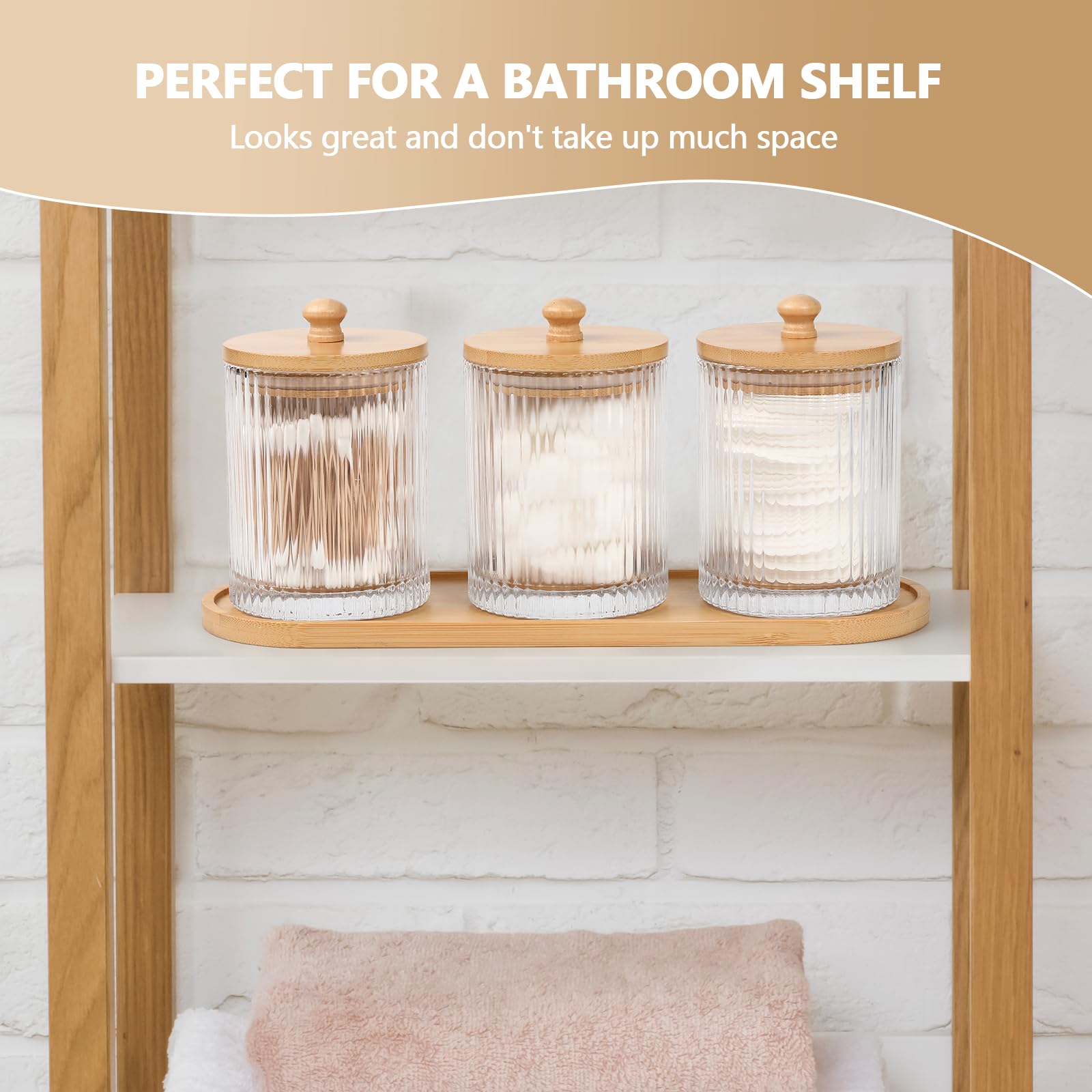 eggs sound 3 Pack Qtip Holder - Bathroom Organizers and Storage, Cotton Round Holder Floss Pick Cotton Ball Holder Swab Dispenser Set with Tray, Glass Apothecary Jars with Lids, -sw clear y