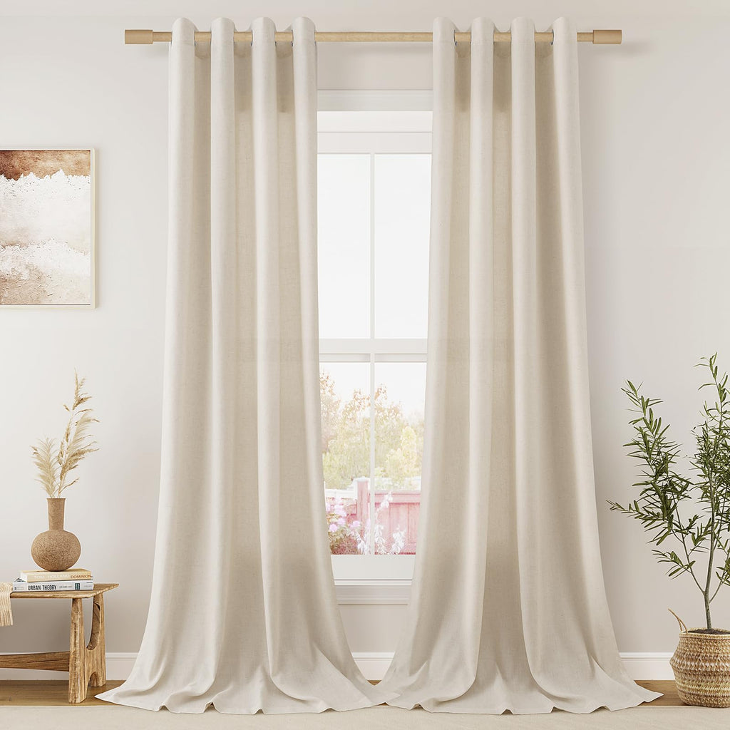 Aersas Black Bedroom Linen Curtains 63 Inch Length 2 Panel Privacy Energy Efficient Semi Sheer Black Linen Drapes for Living Room Modern Farmhouse Grommet Window Curtain for Nursery Office 52x63