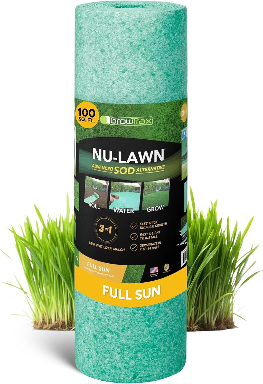 Growtrax Biodegradable Grass Seed - 100 SQFT Bermuda Rye - Grass Seed and Fertilizer for Lawns, Dog Patches & Shade - Just Water & Grow - No Fake or Artificial Grass