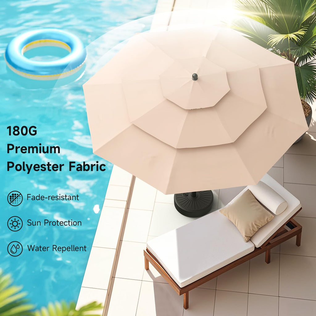 ONBRILL 10 FT Patio Umbrella, 3 Tier Outdoor Table Umbrella with 8 Sturdy Glass Fiber Ribs and Push Button Tilt, Outdoor Patio Umbrellas for Market Pool Garden Backyard, 1.5" Pole, Blue (No Base)