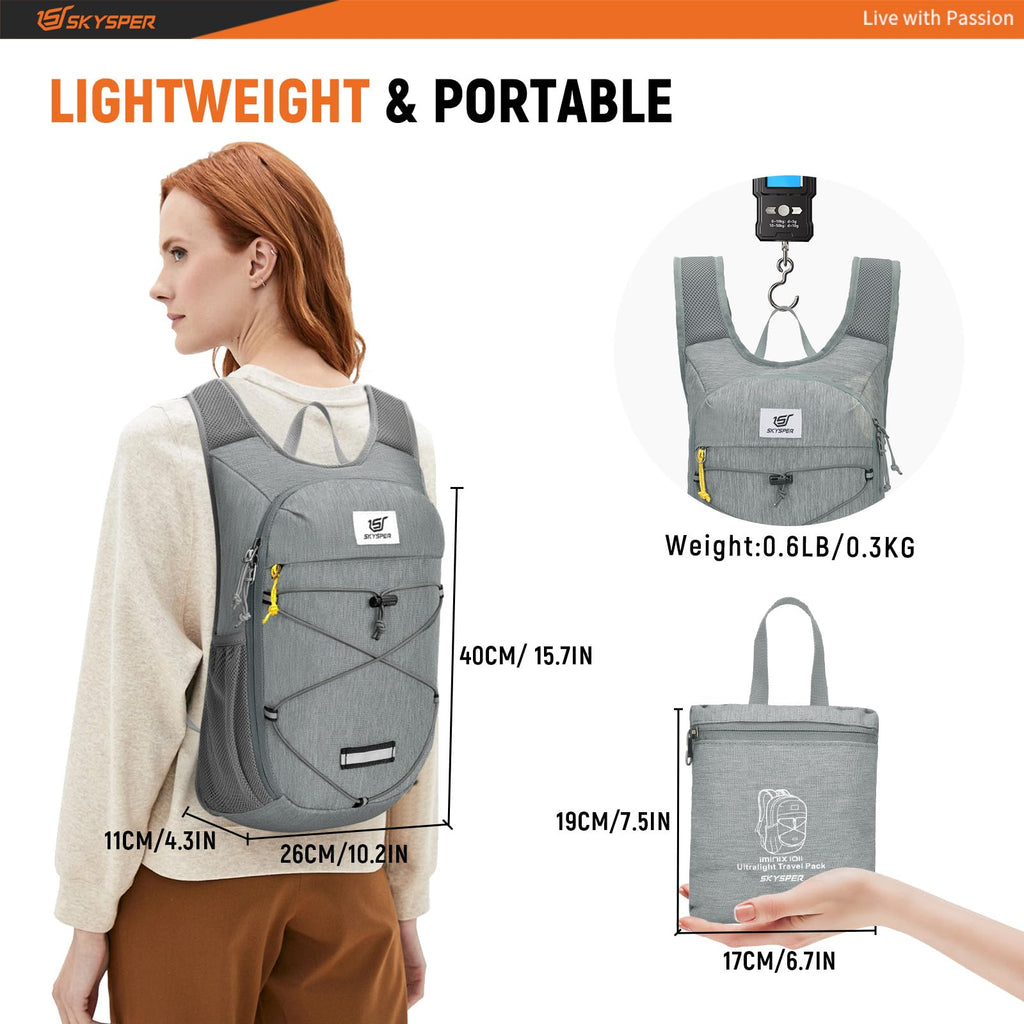 SKYSPER Foldable Hiking Backpack - 10L/15L Small Lightweight Daypack Breathable Travel Backpacks