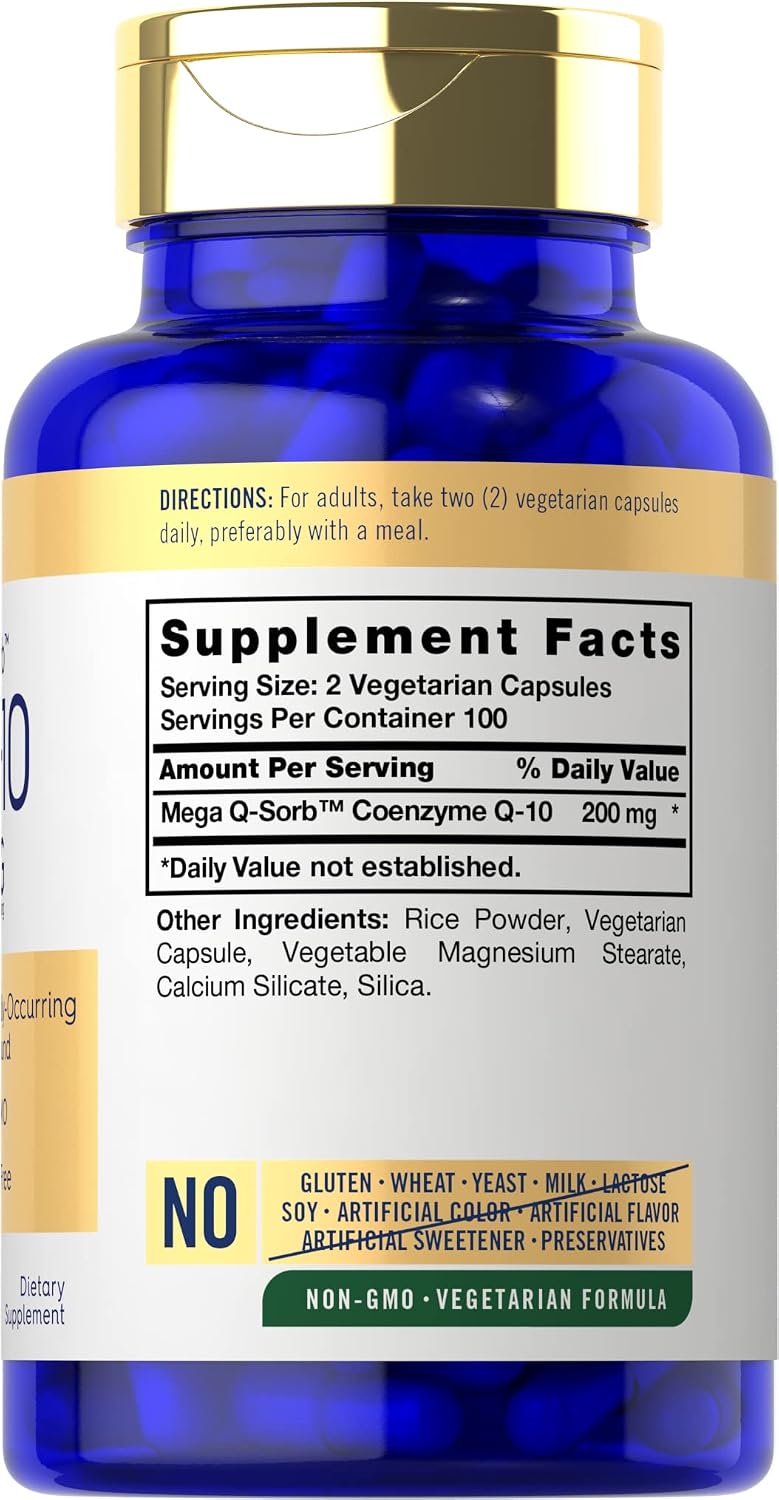 Carlyle CoQ10 200mg | 200 Capsules | Mega Q-Sorb Coenzyme Q-10 | Vegetarian, Non-GMO, Gluten Free Supplement