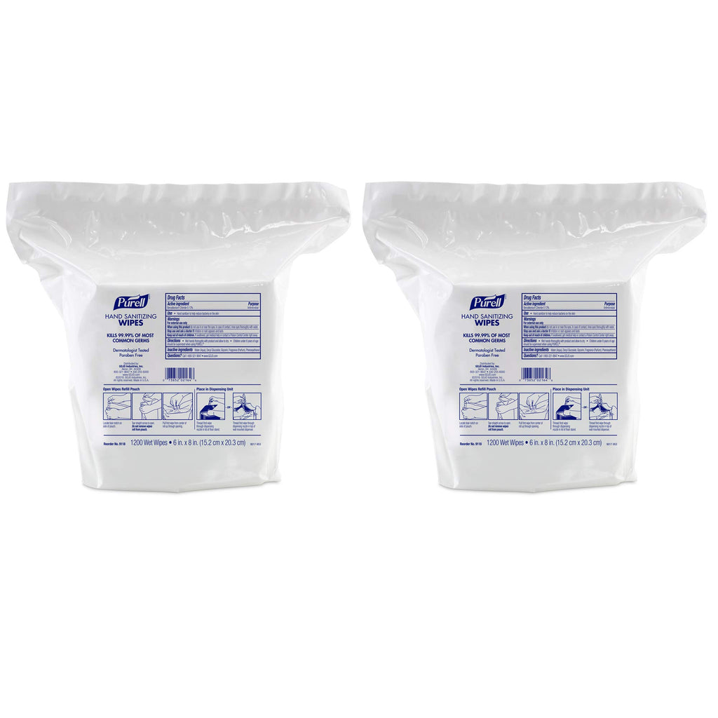 Purell Hand Sanitizing Wipes, Alcohol Free Formula, 1200 Count Wipes Refill for Purell High Capacity Wall and Floor Stand Wipes Dispenser (Pack of 2) - 9118-02