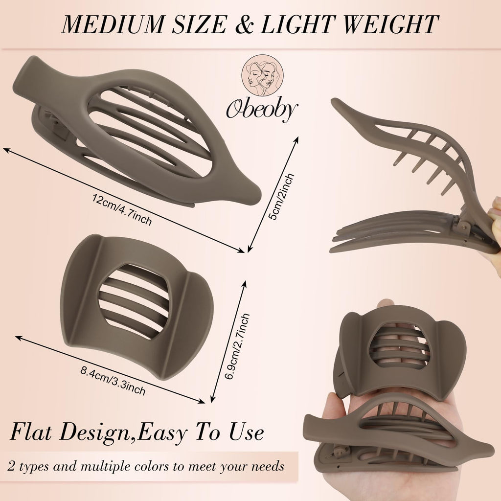 Obeoby 8 Pcs Flat Claw Clips for Women, Strong Hold French Flat Hair Clips for Thick Thin Hair Barrettes Accessories Round Large Medium (Tortoiseshell)