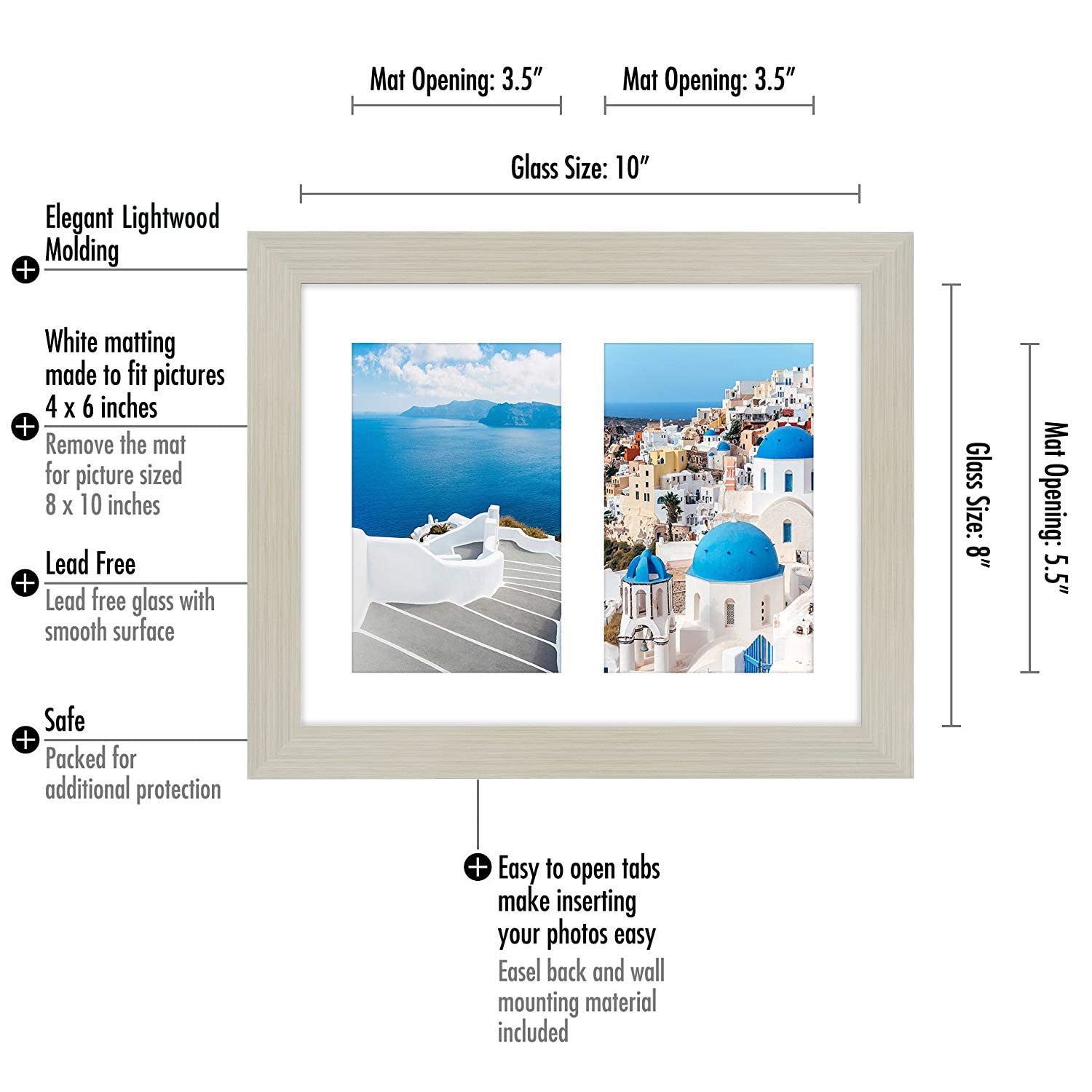 Americanflat 4x6 Double Picture Frame with Shatter-Resistant Glass - Fits Two 4x6 Photos or use as One 6x14 Frame - Signature Collection - Collage Frames for Tabletop and Wall Display - Black