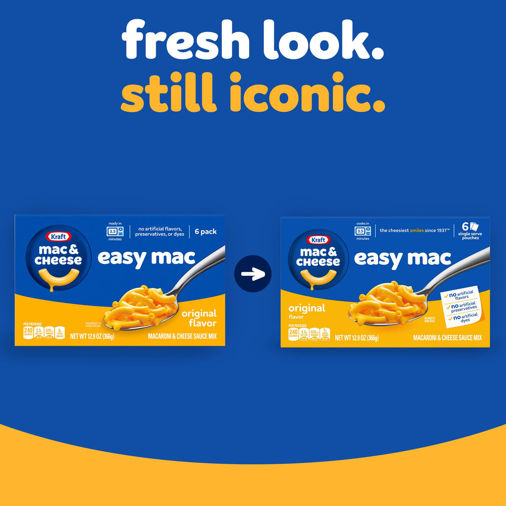 Kraft Easy Mac and Cheese, 6 Packets, for Easy Dinner or Dinner Sides, Original Flavor, No Artificial Flavors, Preservatives or Dyes, 12.9 oz