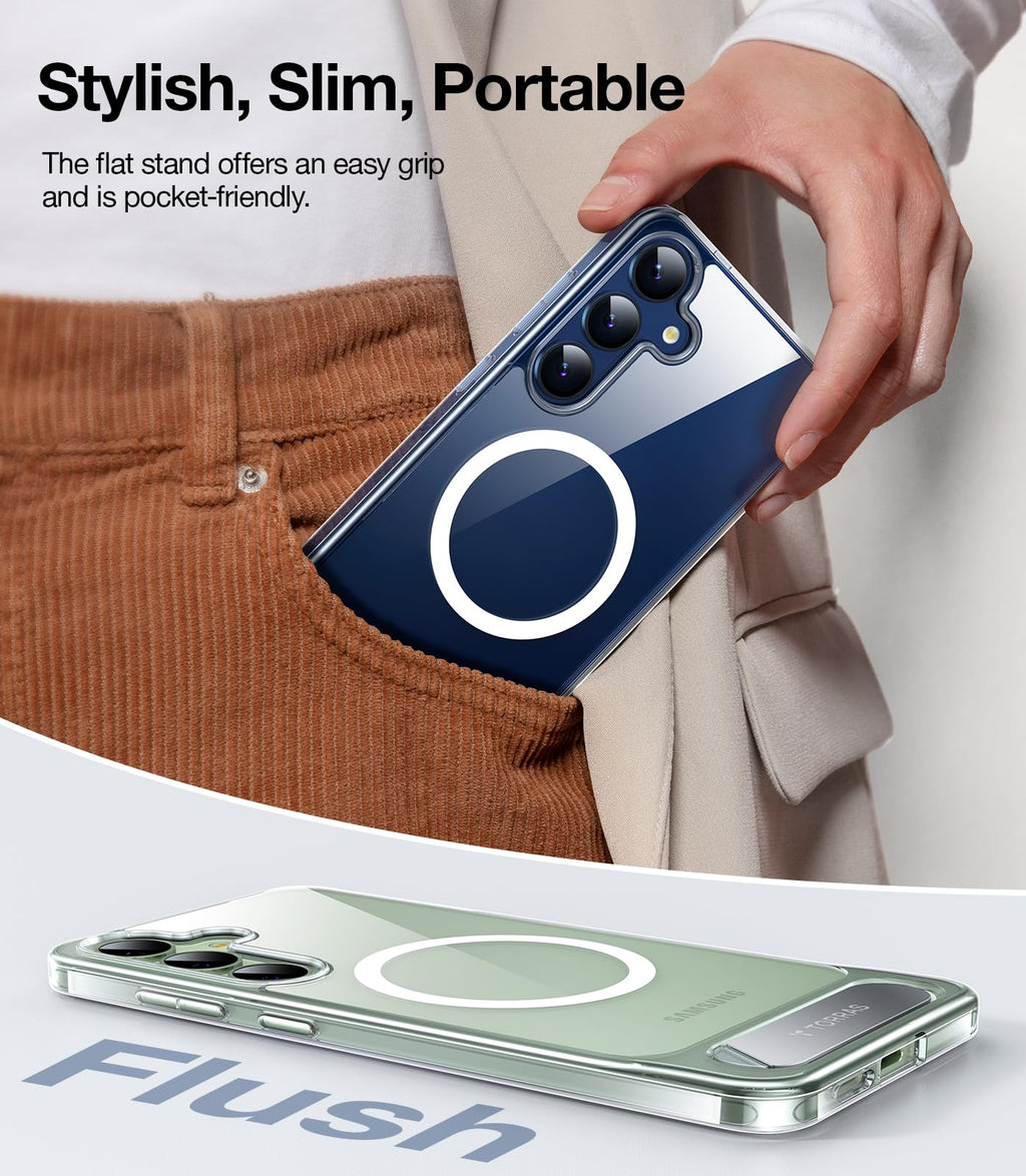 TORRAS Strong Magnetic & Seamless Stand for Samsung Galaxy S24 Ultra Case, Fit for MagSafe, Mil-Grade Drop Protection, Kickstand for Samsung Galaxy S24 Ultra Case, Translucent Back/Black Edge